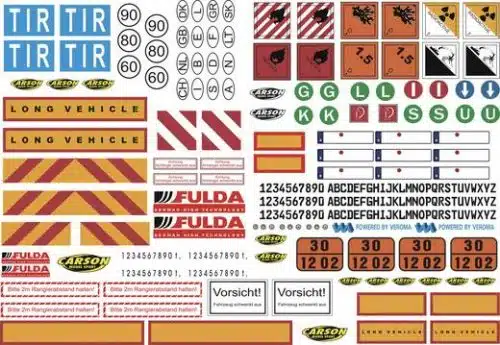 Carson 907086 Dekorbogen LKW Warnsymbole