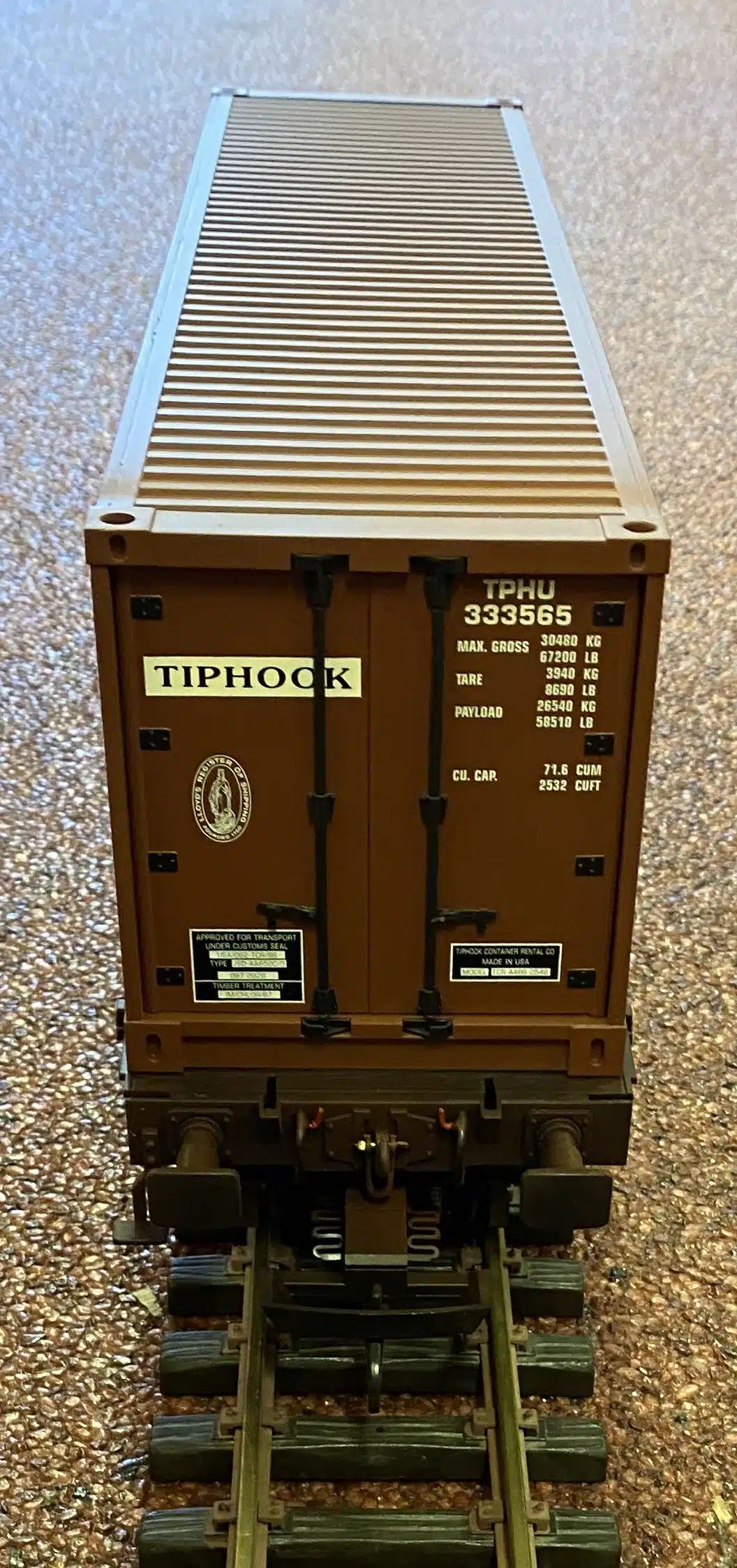 Stoom en Spoor Containerwagen NS Cargo 40 voet met container Tiphook, voor de LGB baan