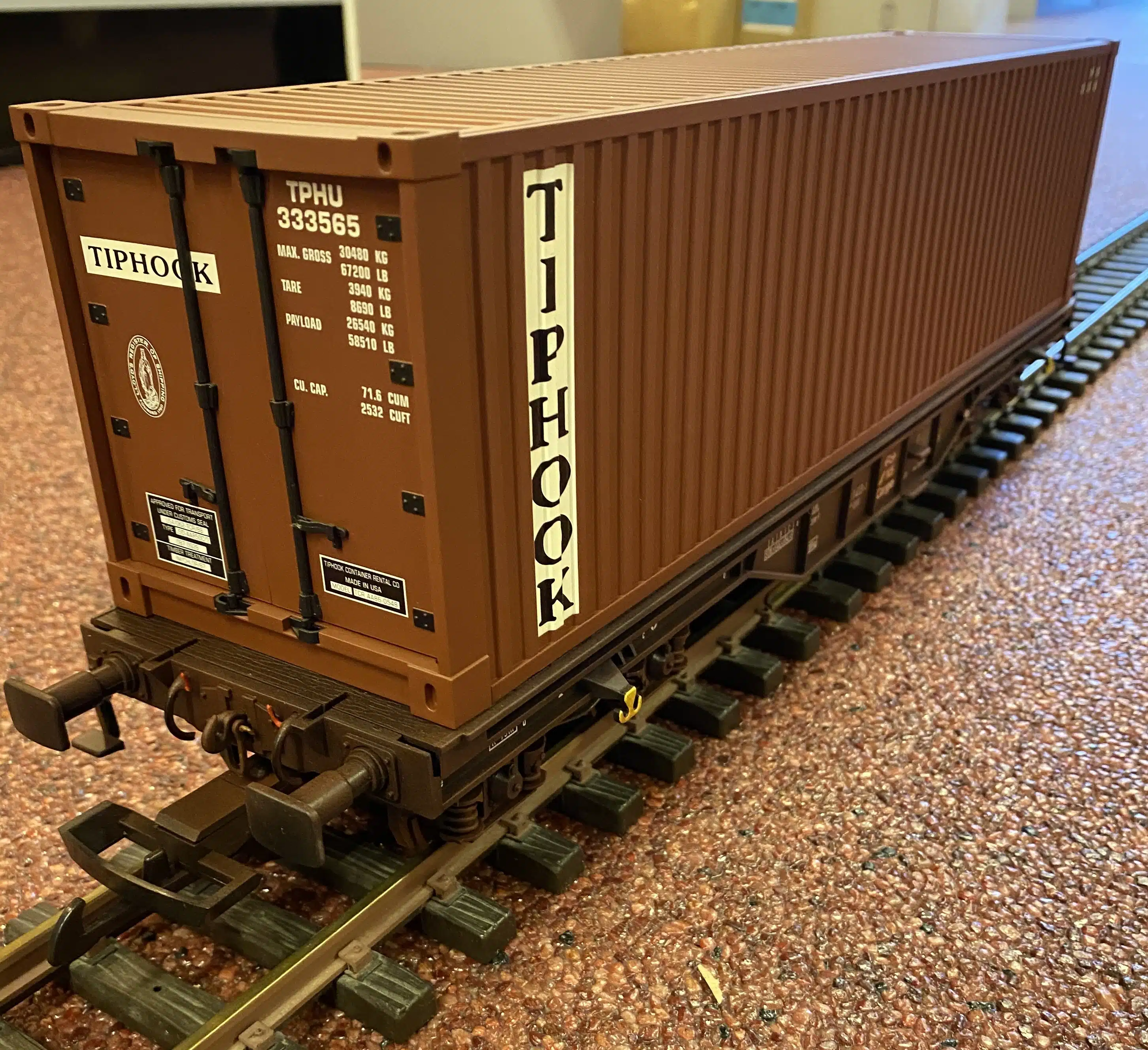 Stoom en Spoor Containerwagen NS Cargo 40 voet met container Tiphook, voor de LGB baan