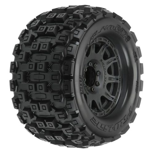 Proline 1012710 Badlands MX38 All Terrain Tires Mounted on raid black 8x32 removable hex wheels for 17mm