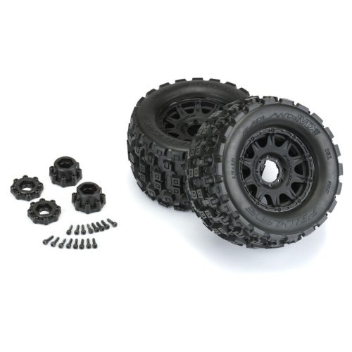 Proline 1012710 Badlands MX38 All Terrain Tires Mounted on raid black 8x32 removable hex wheels for 17mm