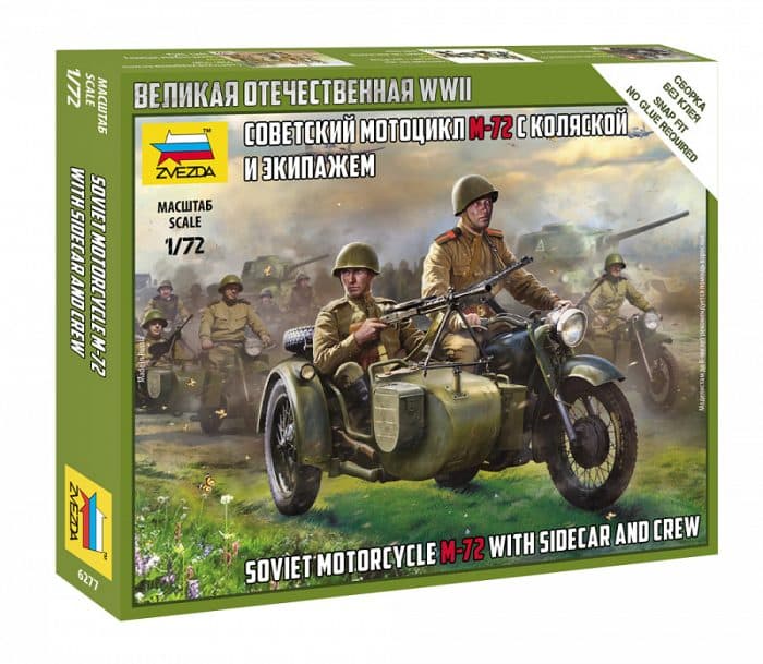 Zvezda 6277 Soviet Motorcycle M-72 met Sidecar en Crew