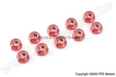 Zelfborgende zeskantmoer M2 red Aluminium 10st
