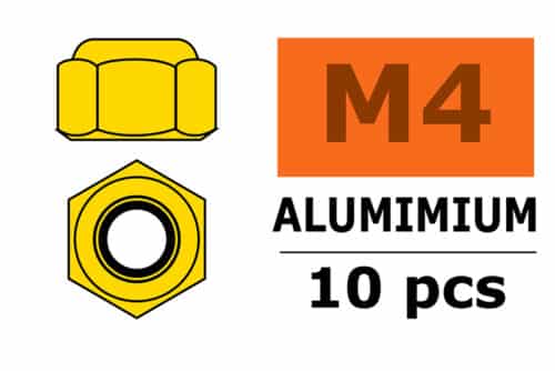 Zelfborgende zeskantmoer M4 Gold Aluminium 10st