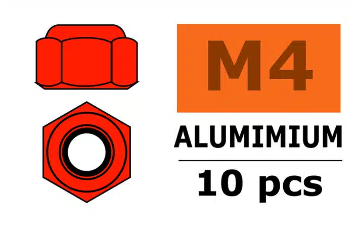 Zelfborgende zeskantmoer M4 red aluminium 10st