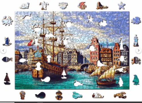 Wooden Puzzel Oude schepen in haven (505 St)