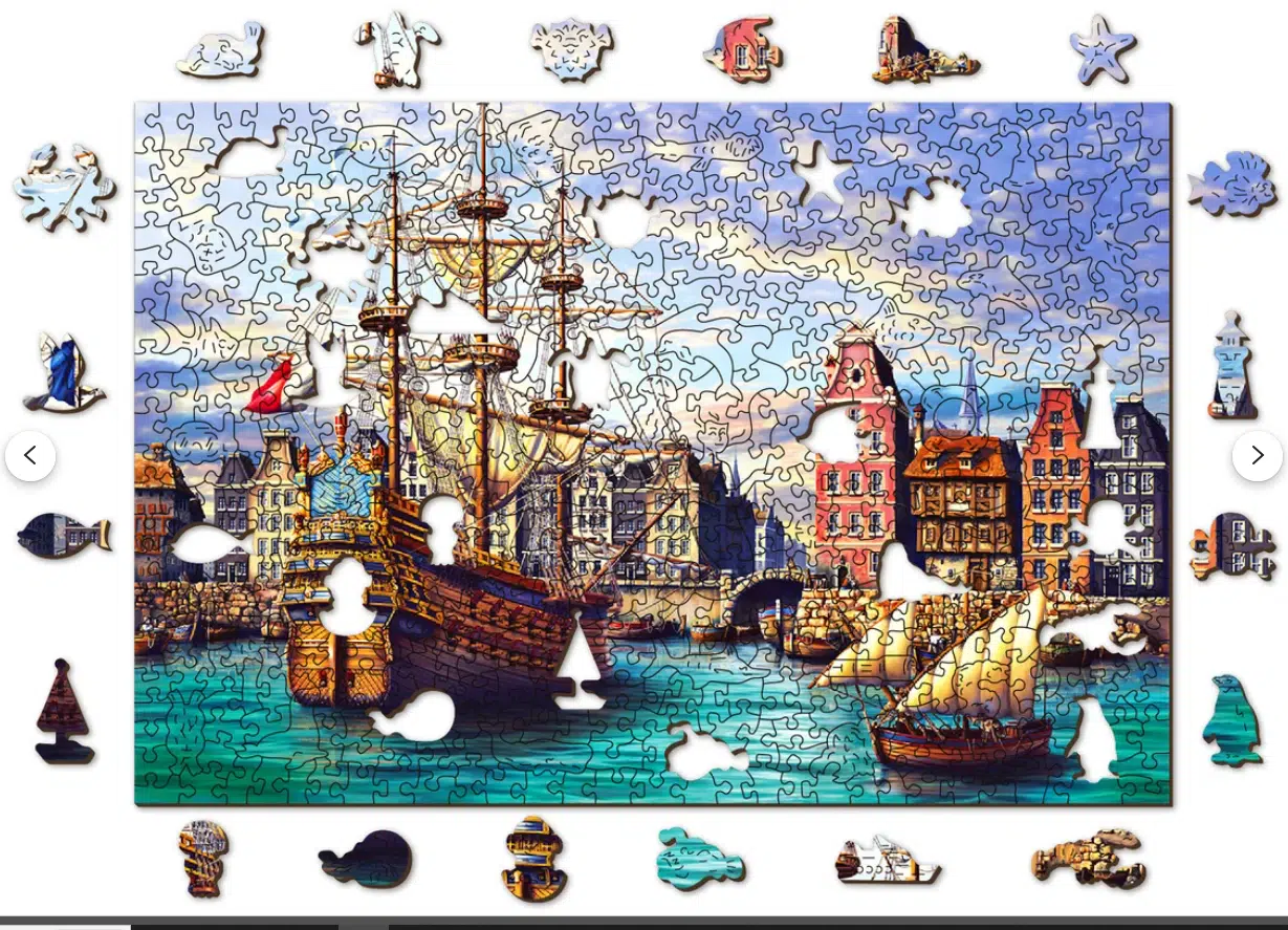 Wooden Puzzel Oude schepen in haven (505 St)