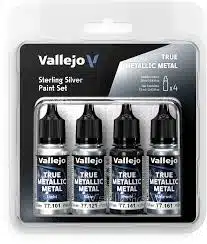 Vallejo 77251 Sterling Silver True Metallic Metal Paint Set 4 kleuren 18ml