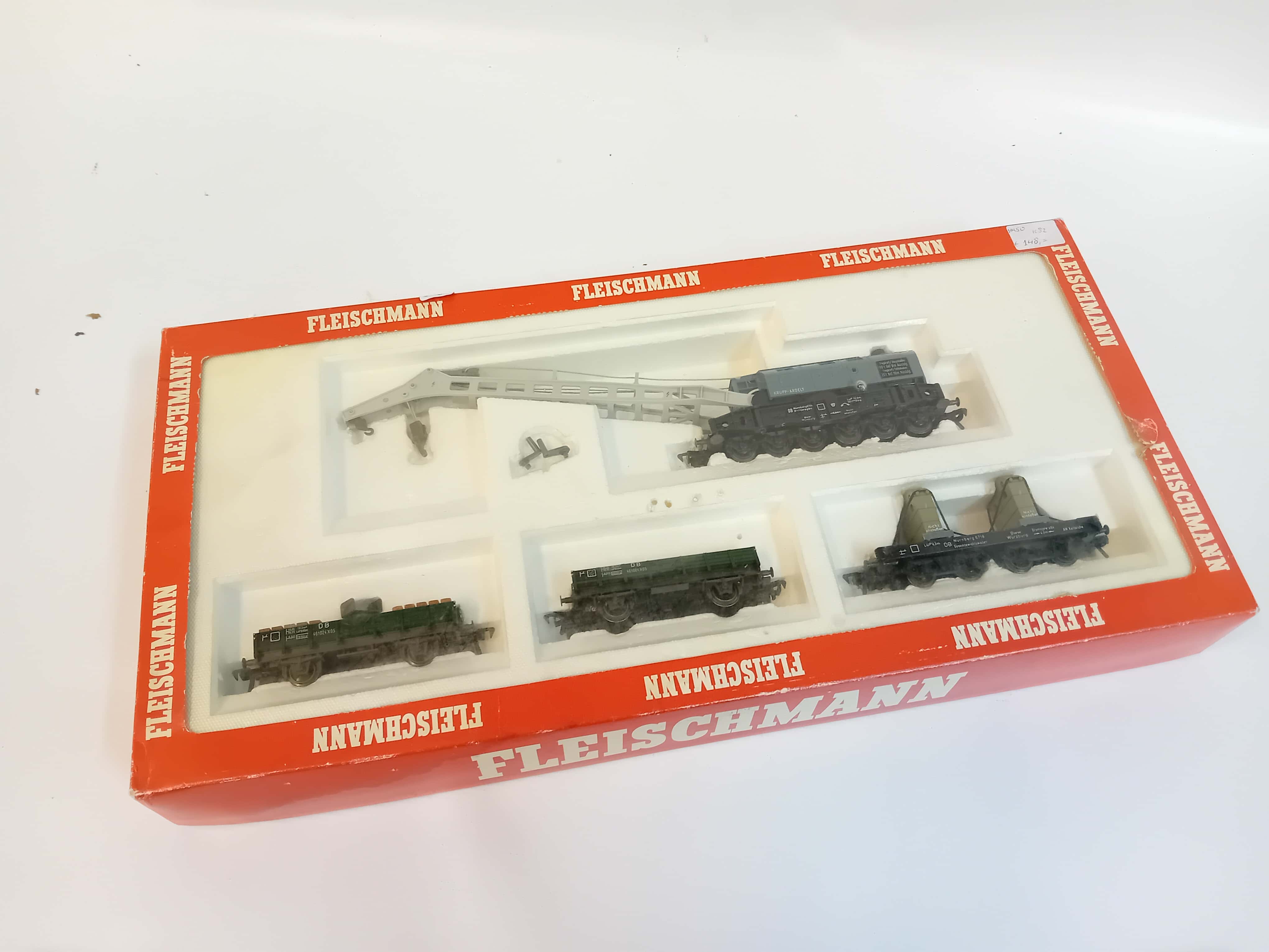 Fleischmann 1495/4 H0 1:87 Kraanwagen set met 3 wagons en kraanwagen