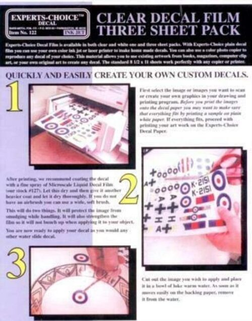 Inkjet decal sheets clear ( 21.59 x 27.94 cm) 3 st