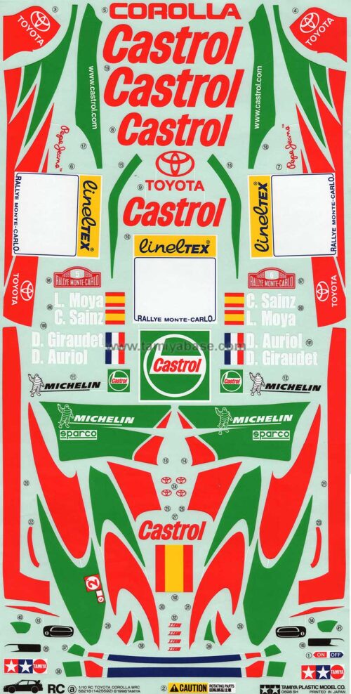 Mitsubishi Lancer evolution IV Monte-C 1/10 orginele decalsheet en maskeerfilm voor de ruiten