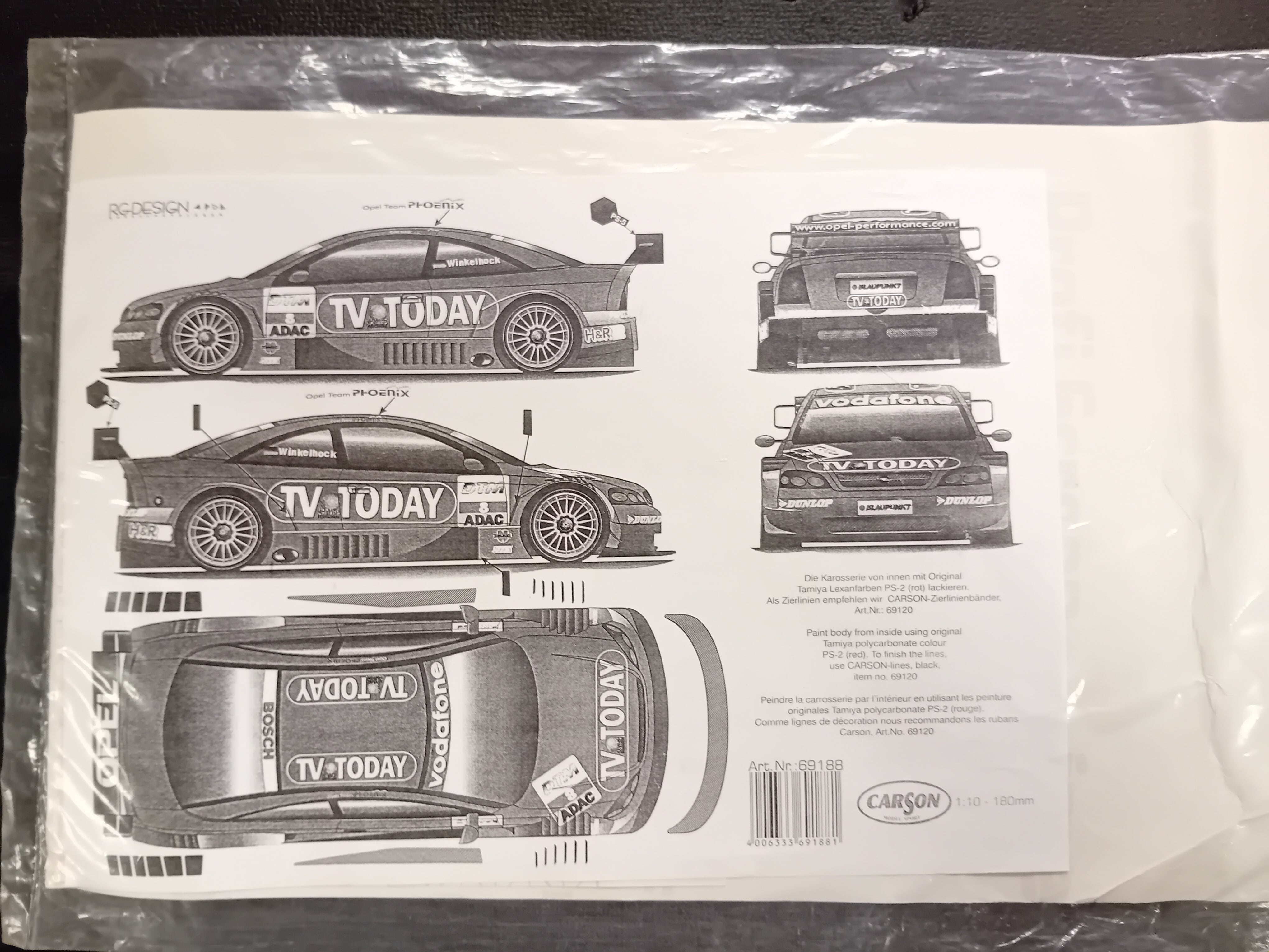 Carson 69188 stickerset Opel Astra V8 TV Today Winkelhock No.8 DTM 2002