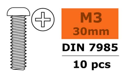 cilindrische kruis kop boutje m3 x 30 mm 10 st